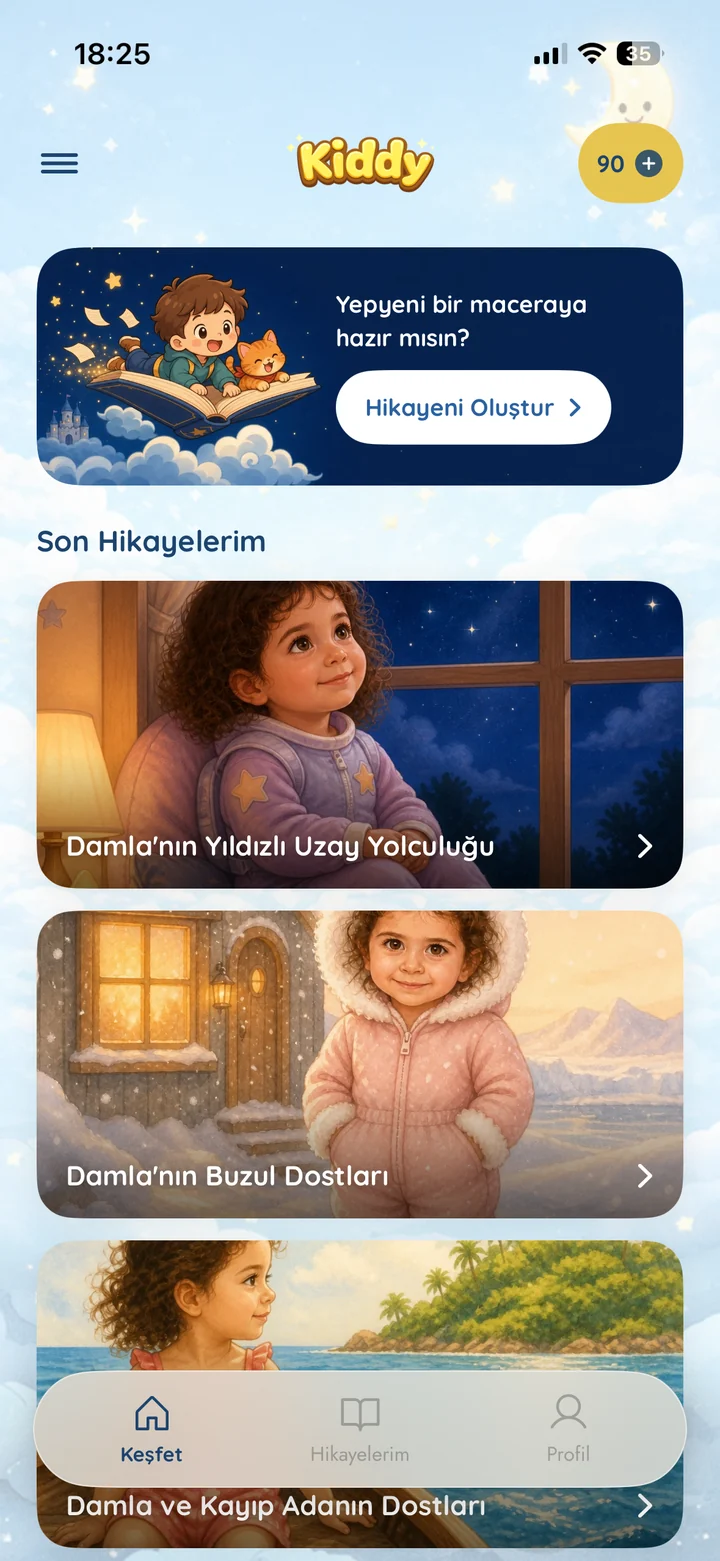 Kiddy keşfet ekranı